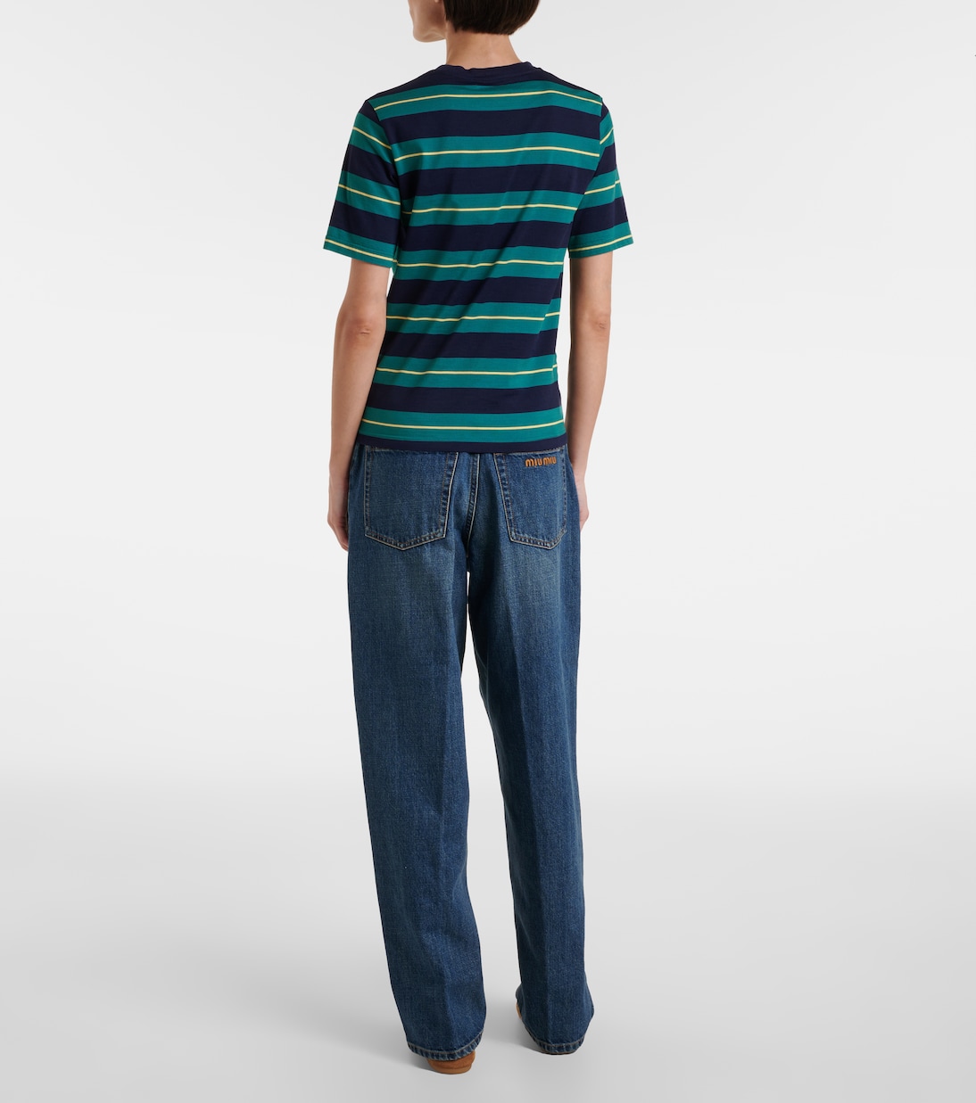 Logo striped cotton jersey T-shirt | Miu Miu