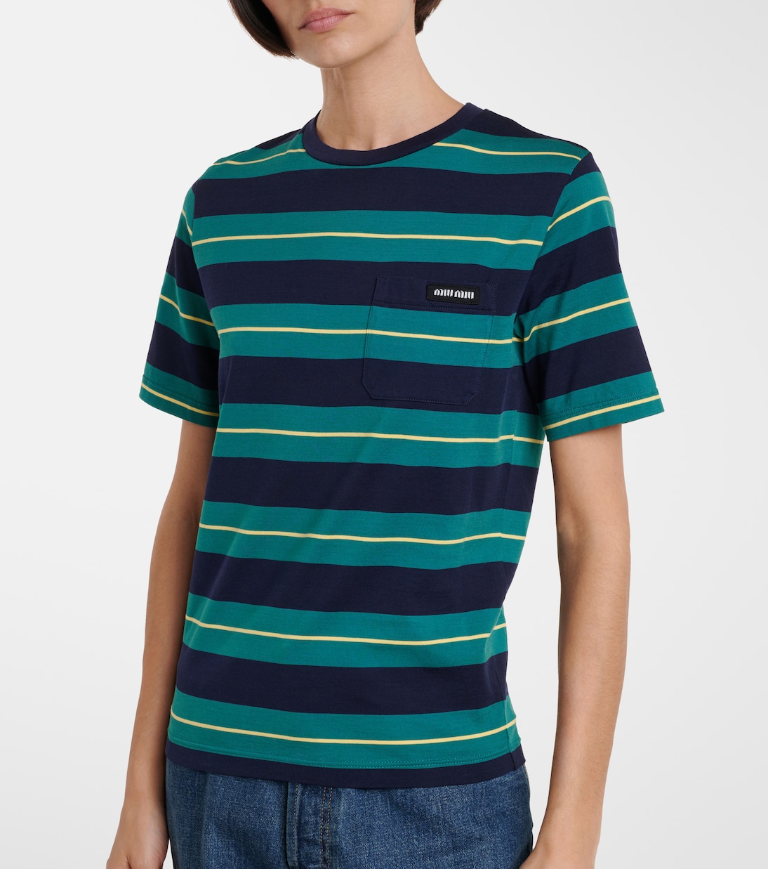 Logo striped cotton jersey T-shirt | Miu Miu