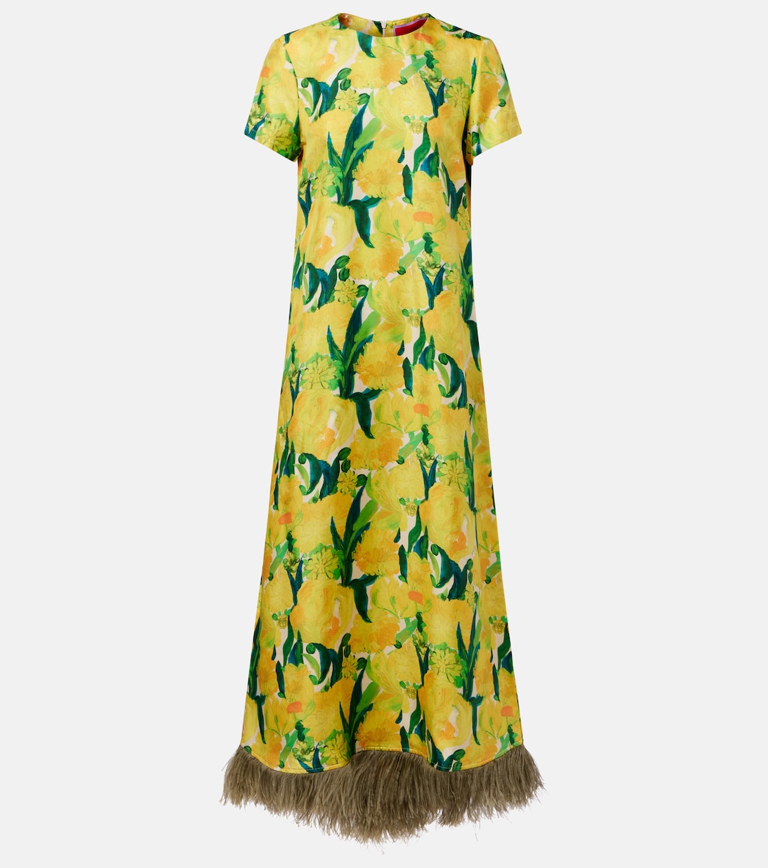 Swing feather-trimmed silk maxi dress | La DoubleJ
