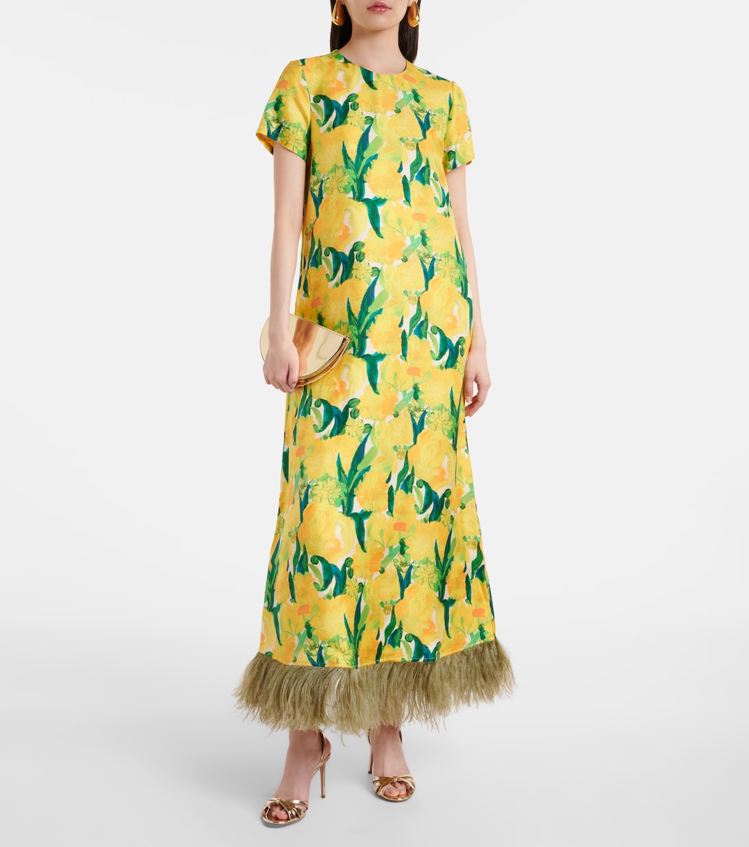 Swing feather-trimmed silk maxi dress | La DoubleJ
