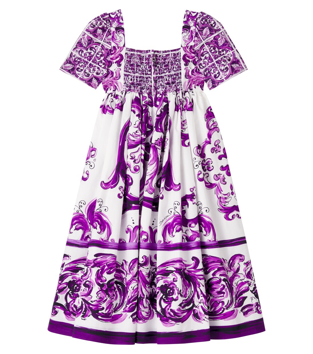 Majolica smocked cotton poplin dress | Dolce&Gabbana Kids