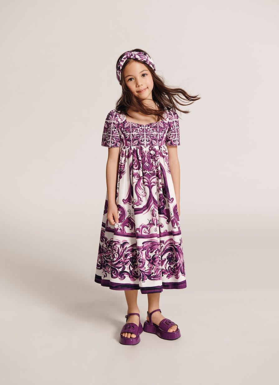 Majolica smocked cotton poplin dress | Dolce&Gabbana Kids