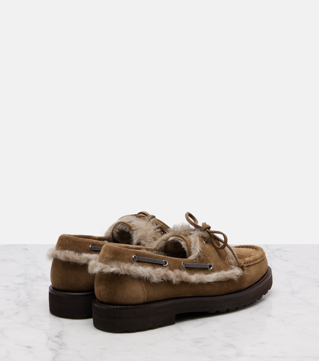 Shearling-lined suede boat shoes | Brunello Cucinelli