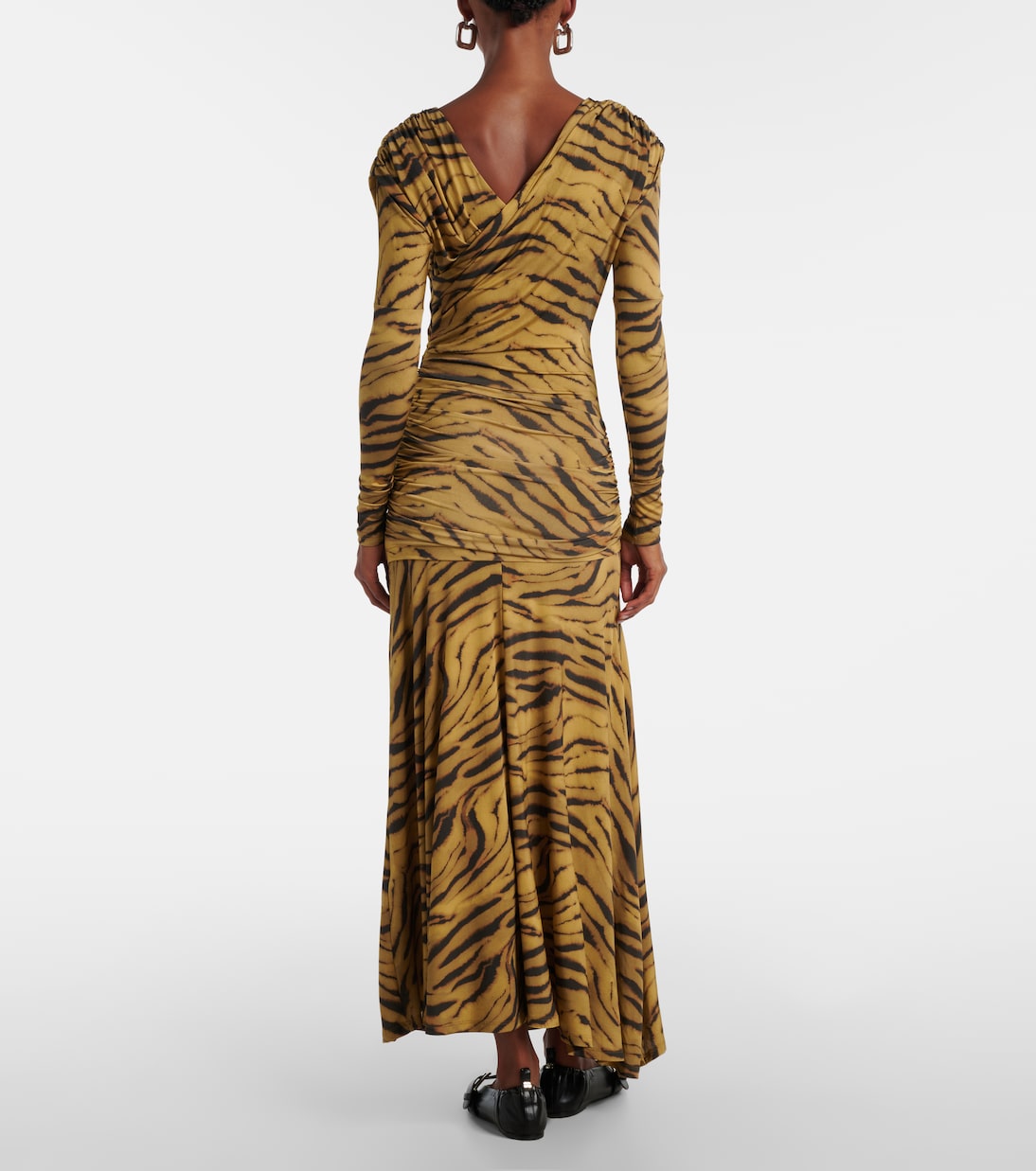 Asymmetric draped tiger-print maxi dress | Ganni