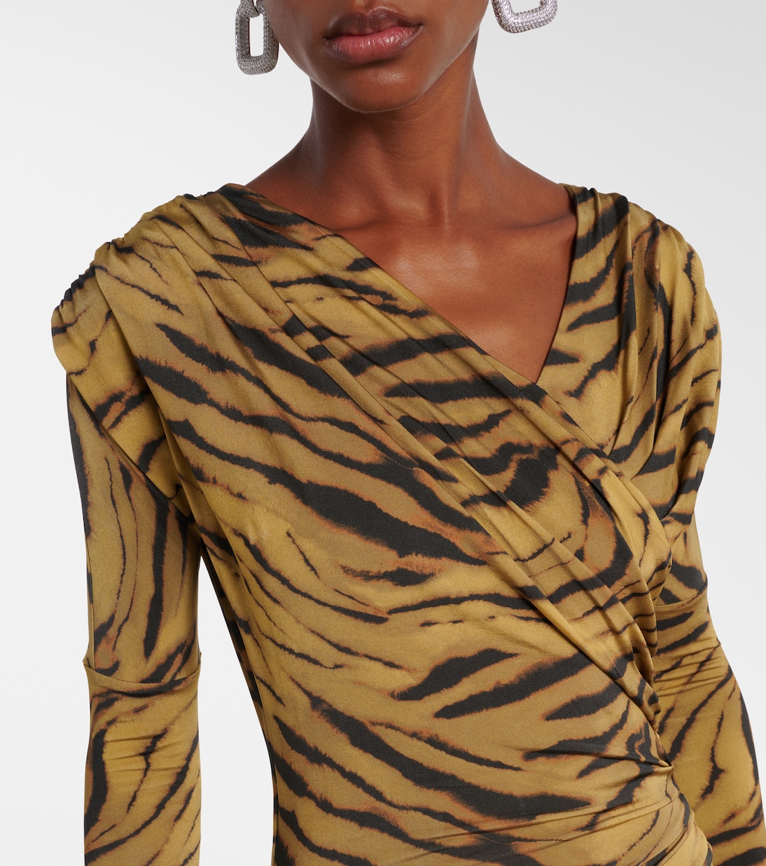 Asymmetric draped tiger-print maxi dress | Ganni