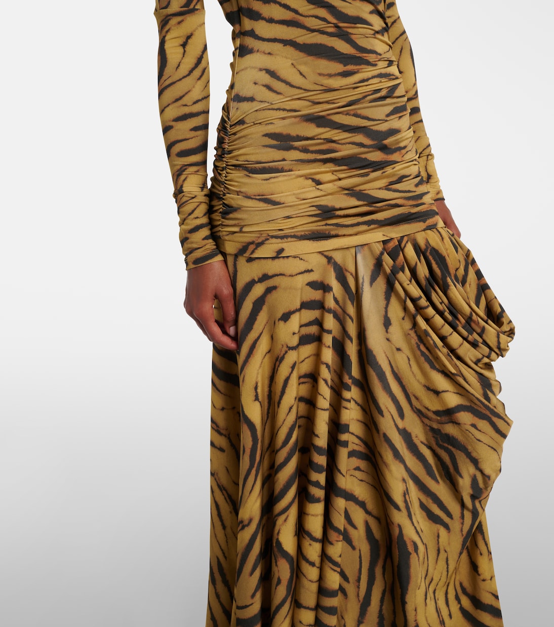 Asymmetric draped tiger-print maxi dress | Ganni