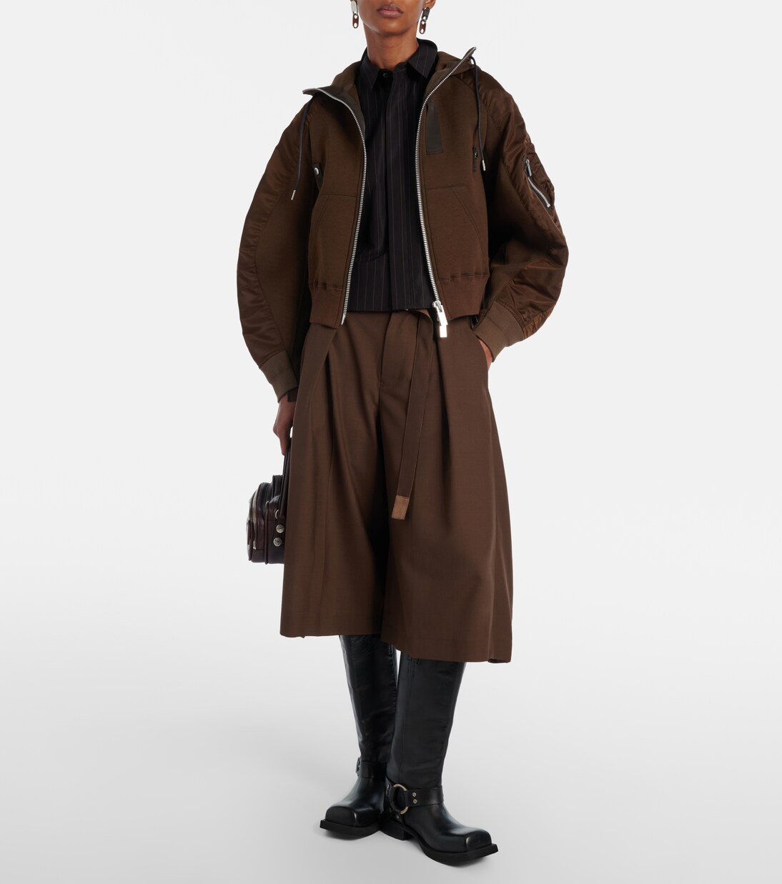 Paneled cotton-blend fleece zip-up hoodie | Sacai