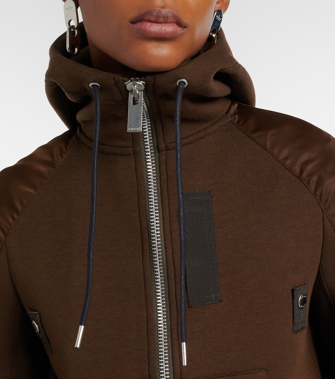 Paneled cotton-blend fleece zip-up hoodie | Sacai