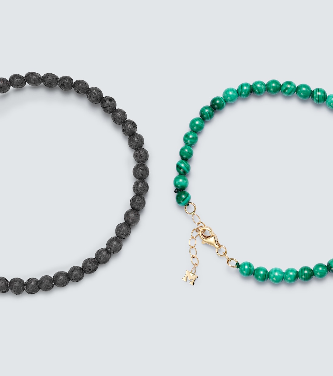 Set de 2 pulseras de oro de 14 ct  (585/1000) con malaquita y piedra de lava | Mateo