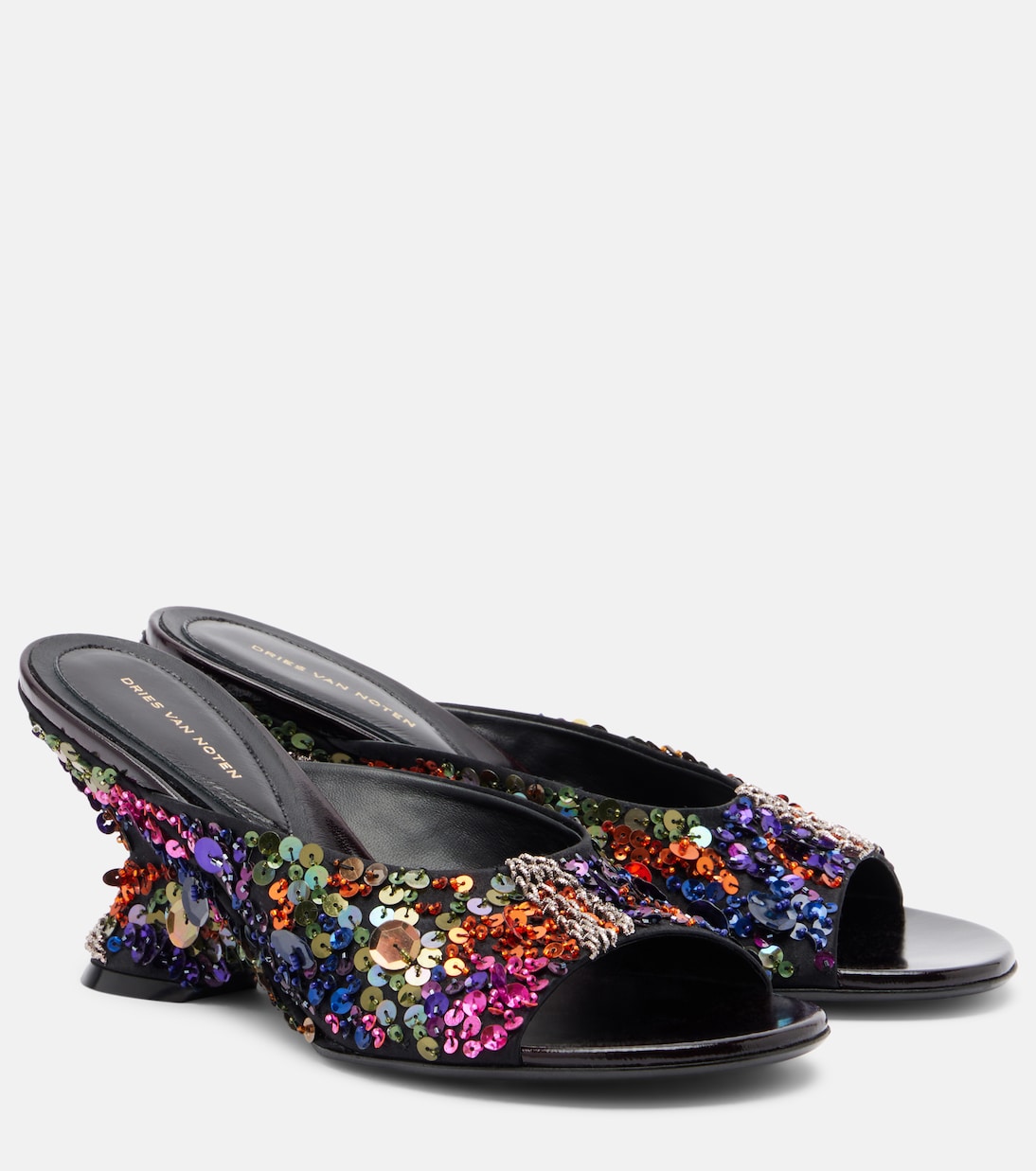 Wedge-Pantoletten 75 aus Leder mit Pailletten | Dries Van Noten
