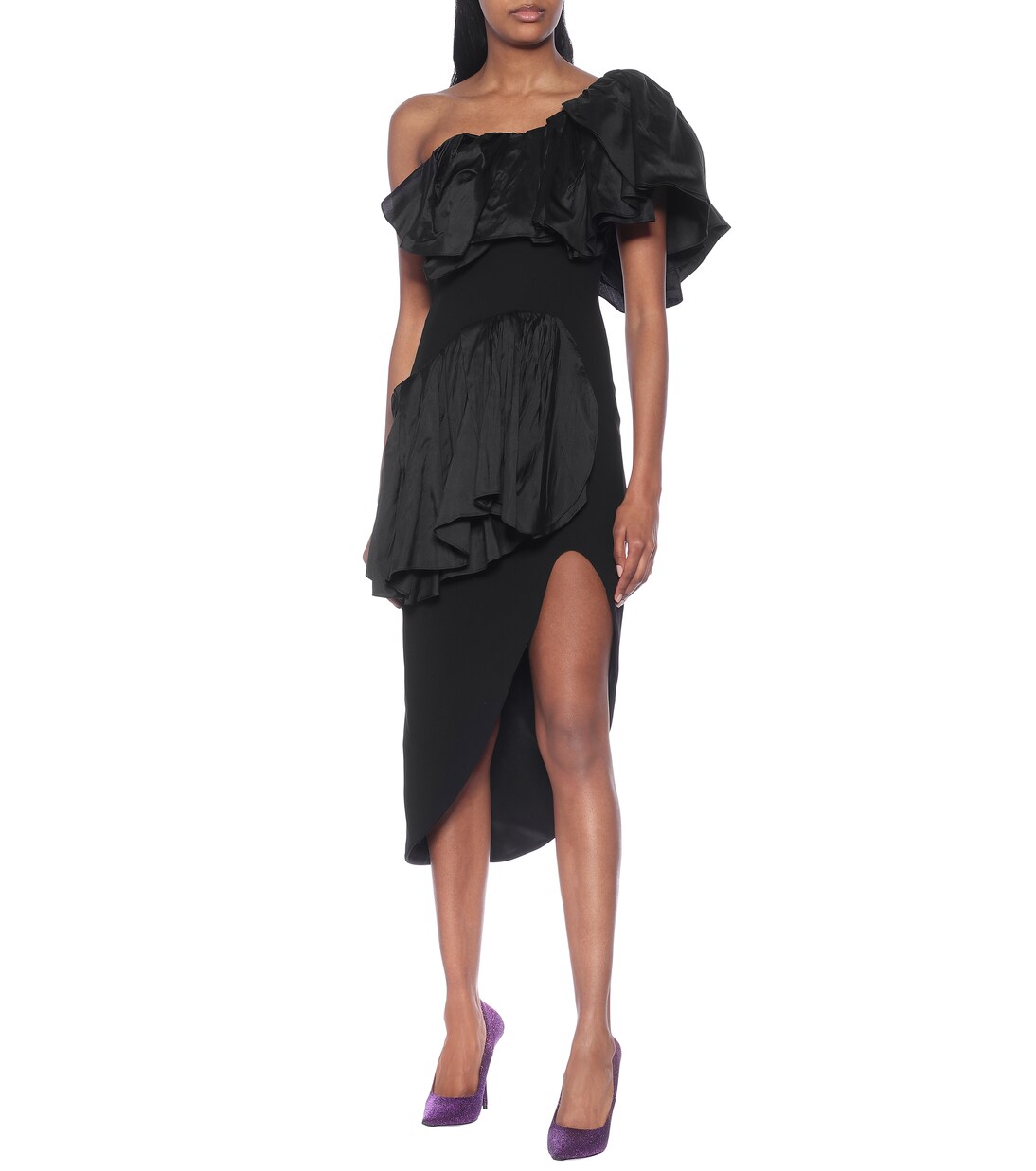 Robe midi Attentive Ruffle en crêpe et soie asymétrique | Maticevski