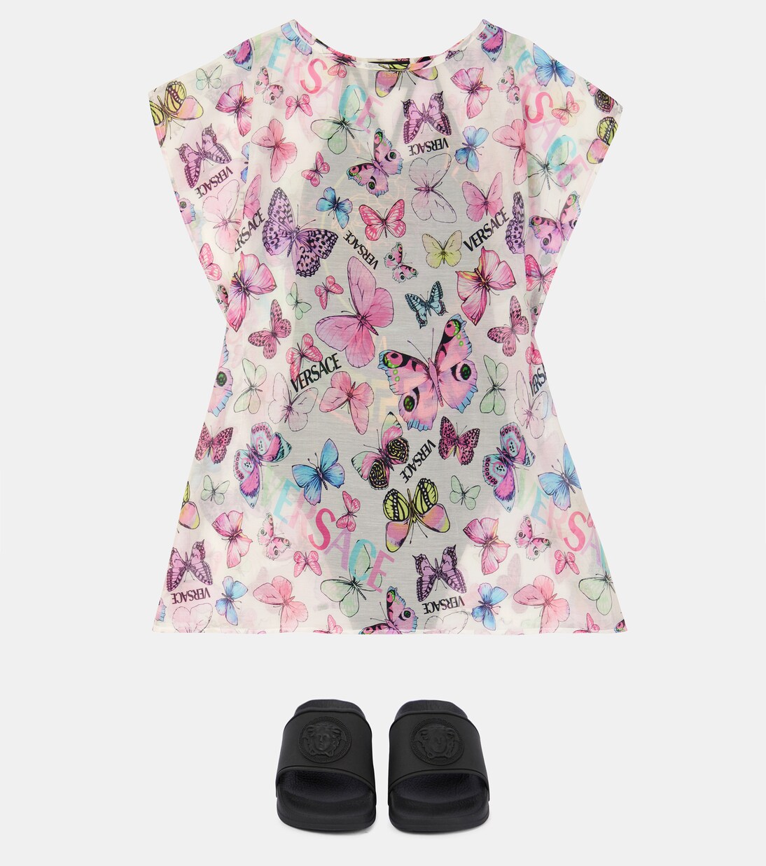 Cotton and silk butterfly printed kaftan | Versace Kids