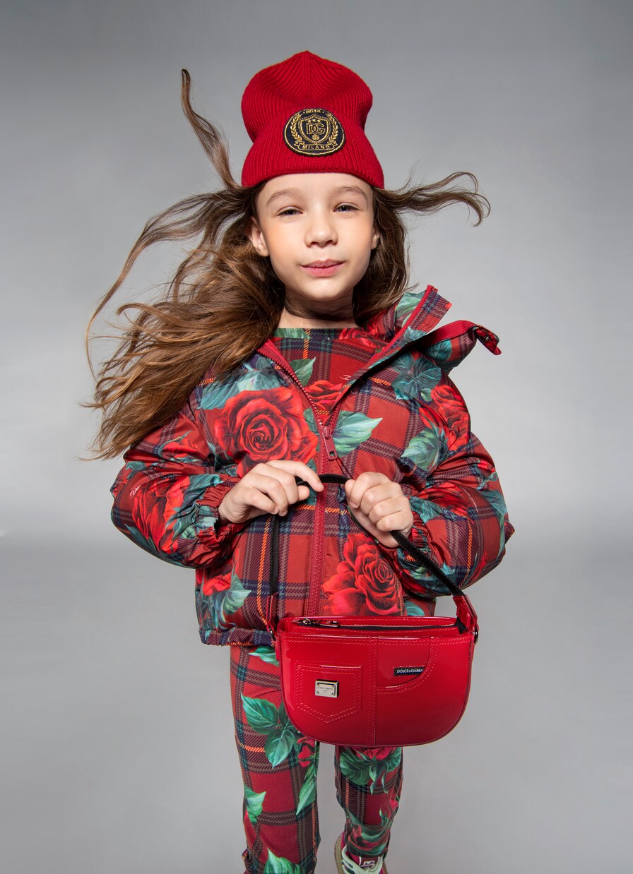 Veste matelassée à carreaux et fleurs | Dolce&Gabbana Kids