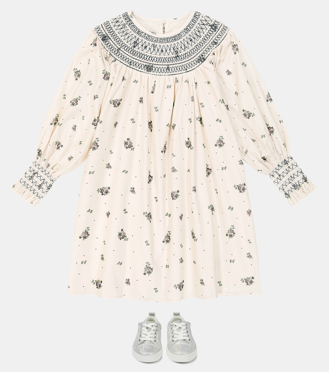 Carla floral cotton corduroy dress | C'era Una Volta