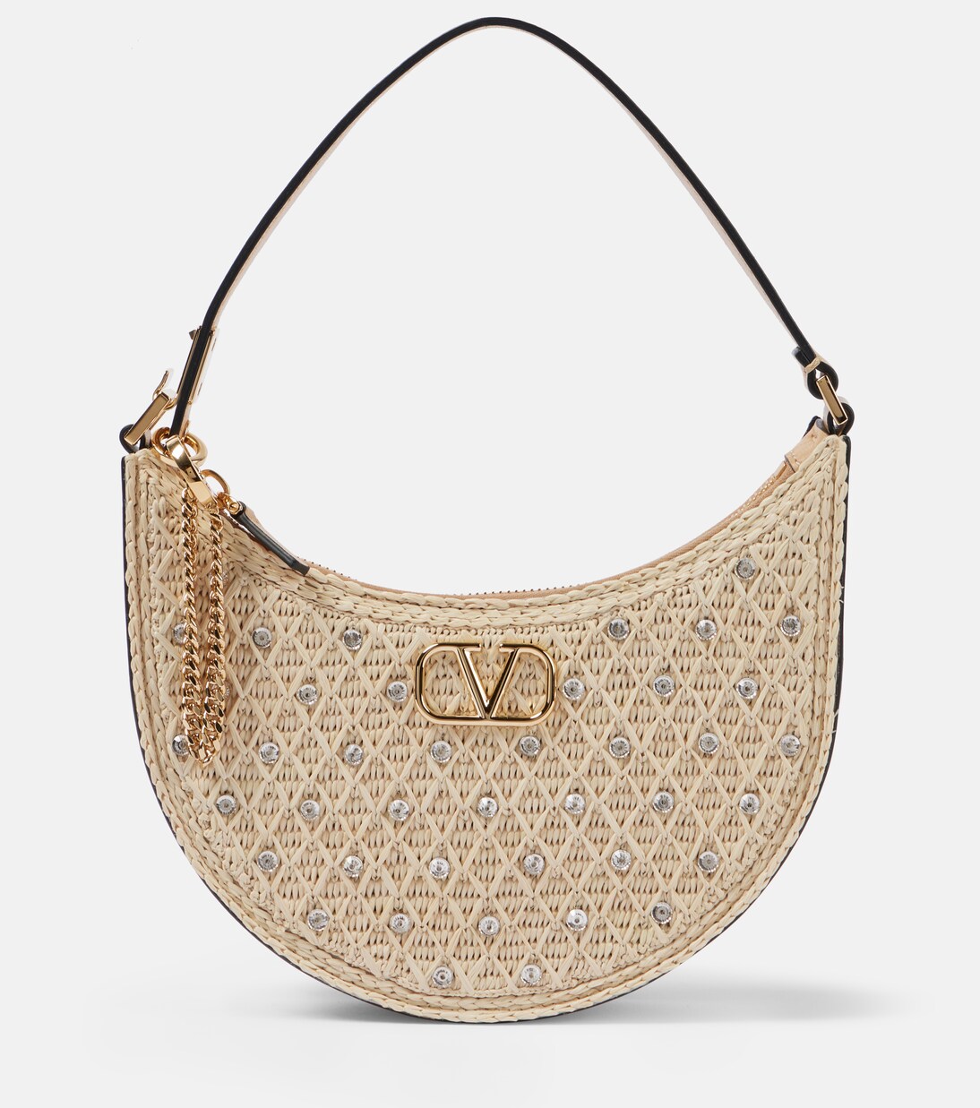 VLogo Signature raffia-effect shoulder bag | Valentino Garavani