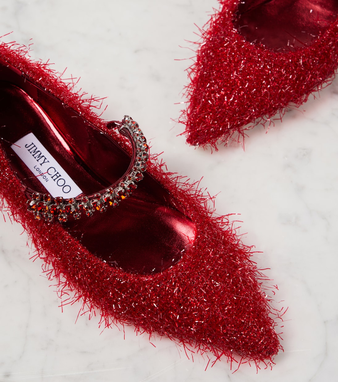Bing tinsel-embellished Mary Jane flats | Jimmy Choo