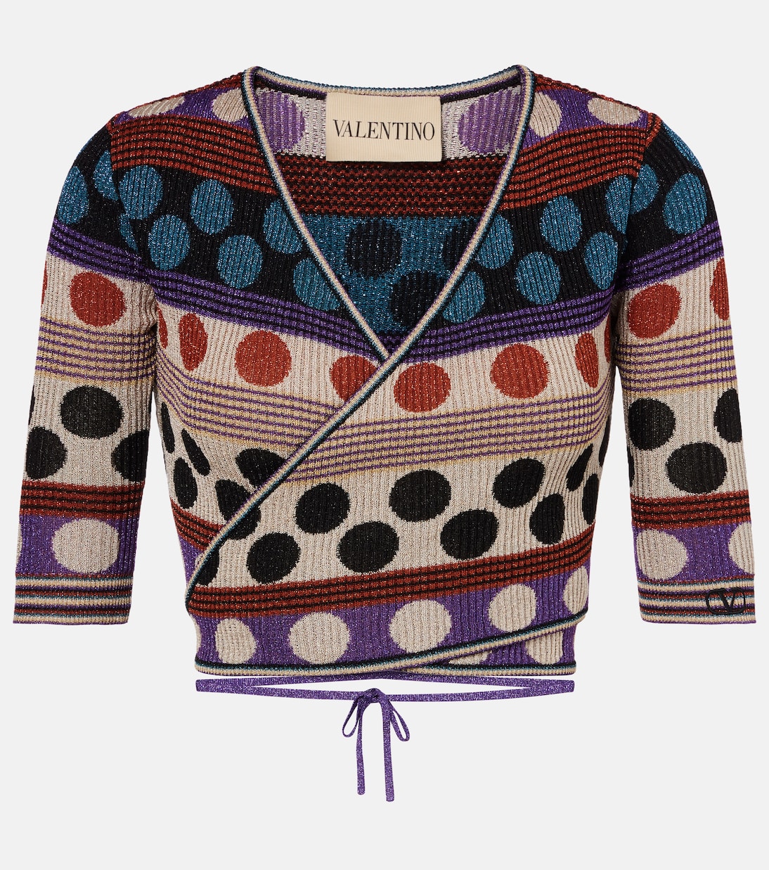 Polka-dot jacquard lamé wrap top | Valentino