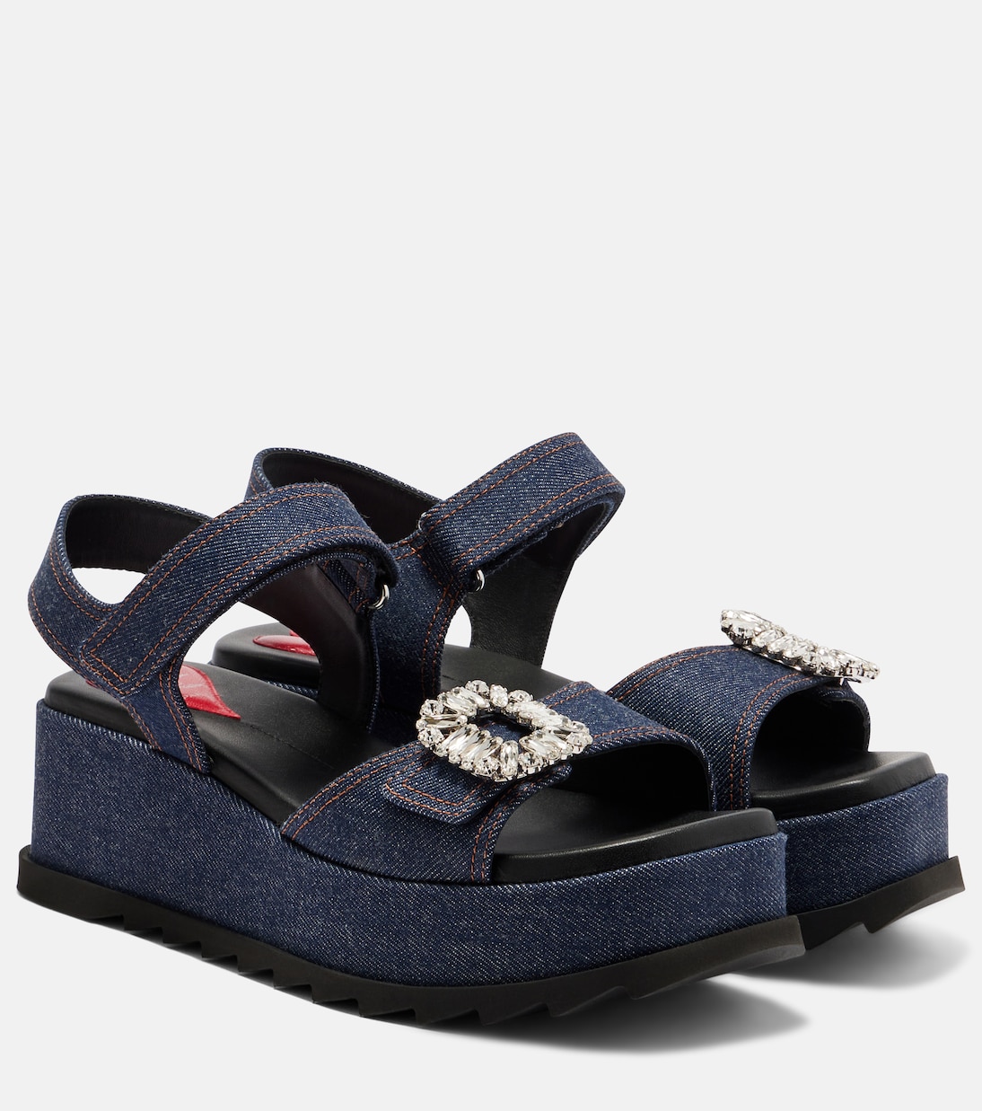 Embellished denim wedge sandals | Roger Vivier