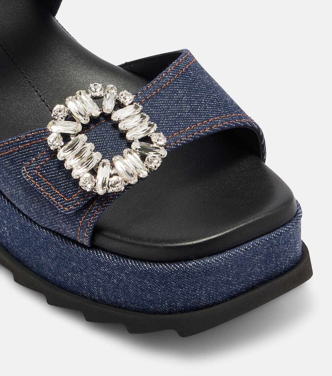 Embellished denim wedge sandals | Roger Vivier