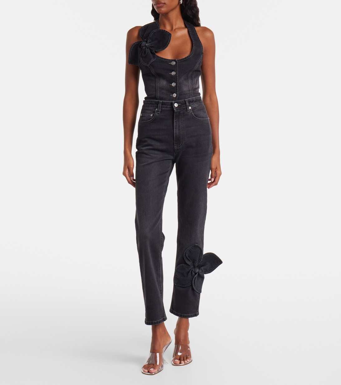 Bow-detail cropped straight jeans | Area