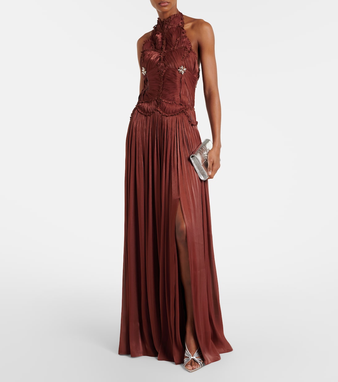 Embellished ruched georgette gown | Costarellos