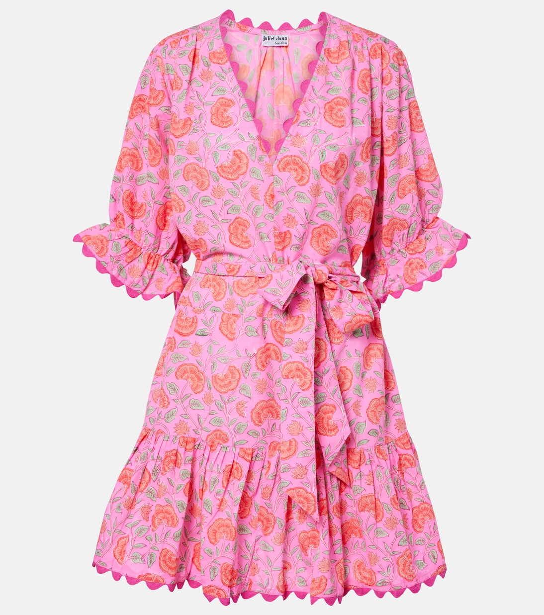 Vestido corto de algodón floral festoneado | Juliet Dunn