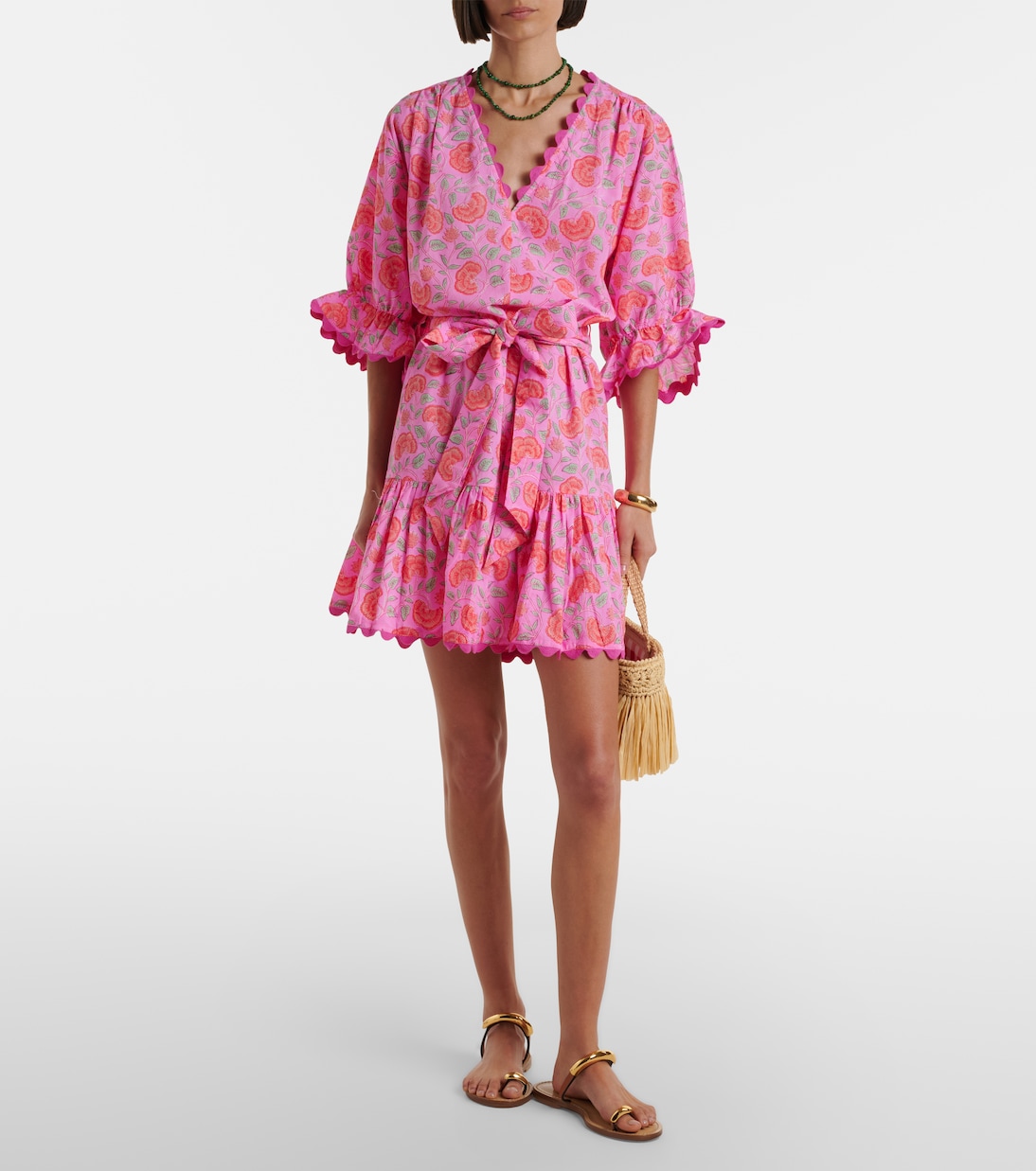 Vestido corto de algodón floral festoneado | Juliet Dunn