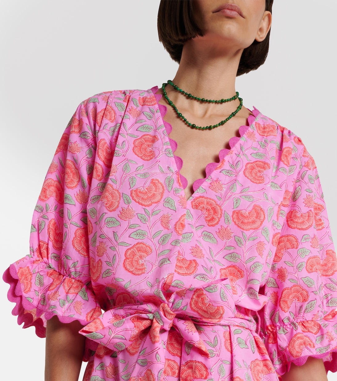 Vestido corto de algodón floral festoneado | Juliet Dunn