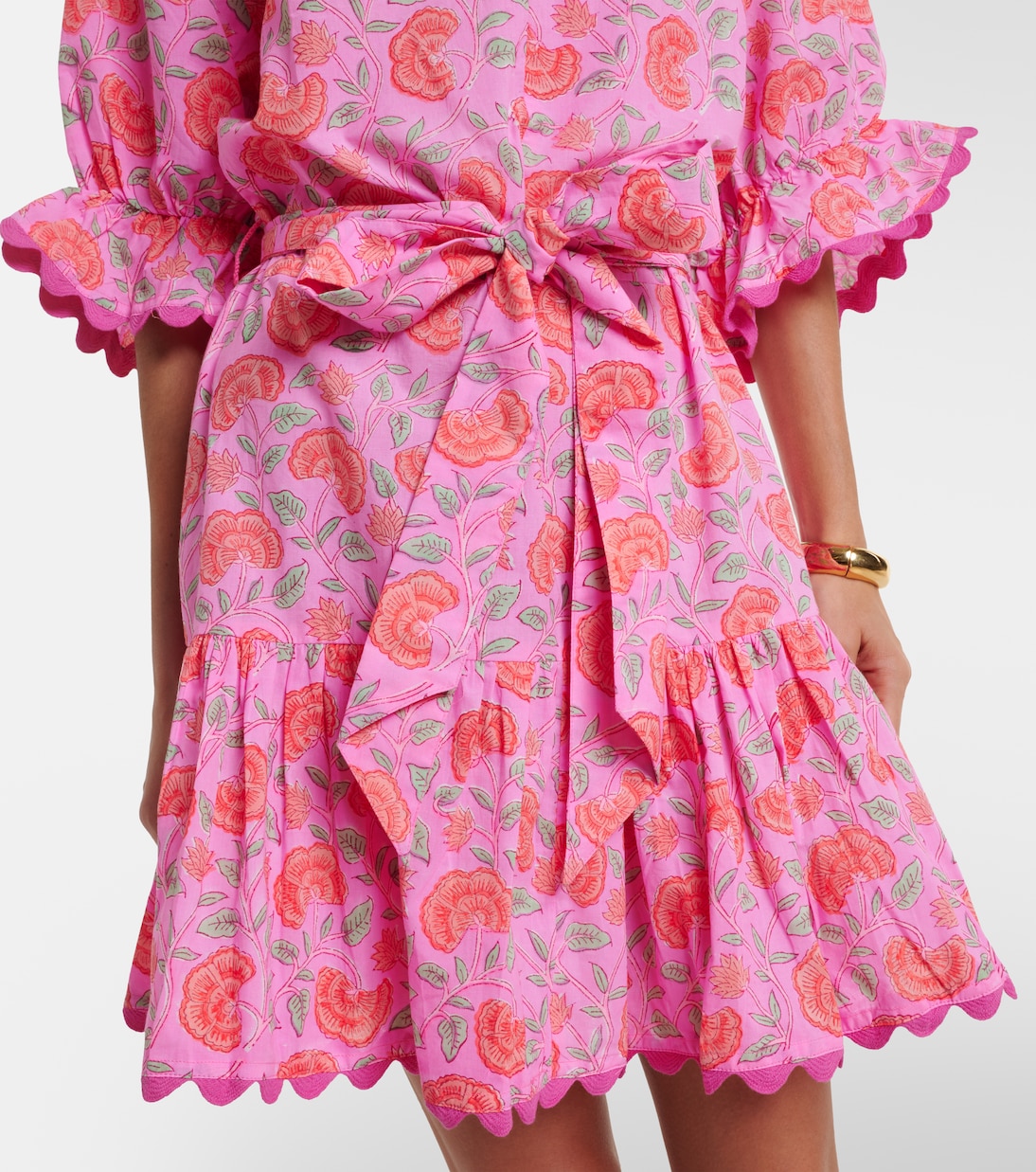 Vestido corto de algodón floral festoneado | Juliet Dunn