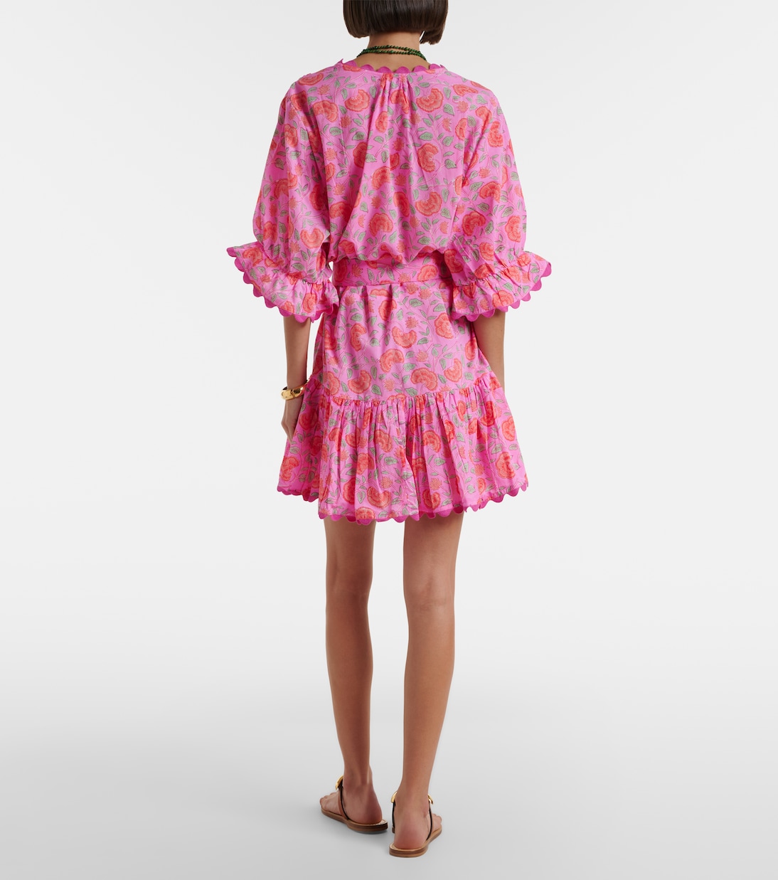 Vestido corto de algodón floral festoneado | Juliet Dunn