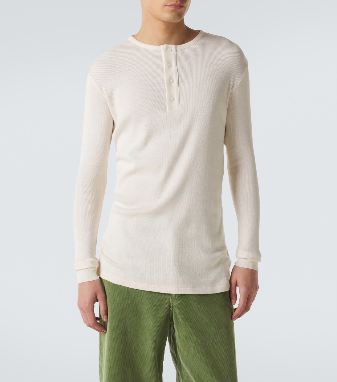 Ribbed-knit cotton Henley shirt | Auralee
