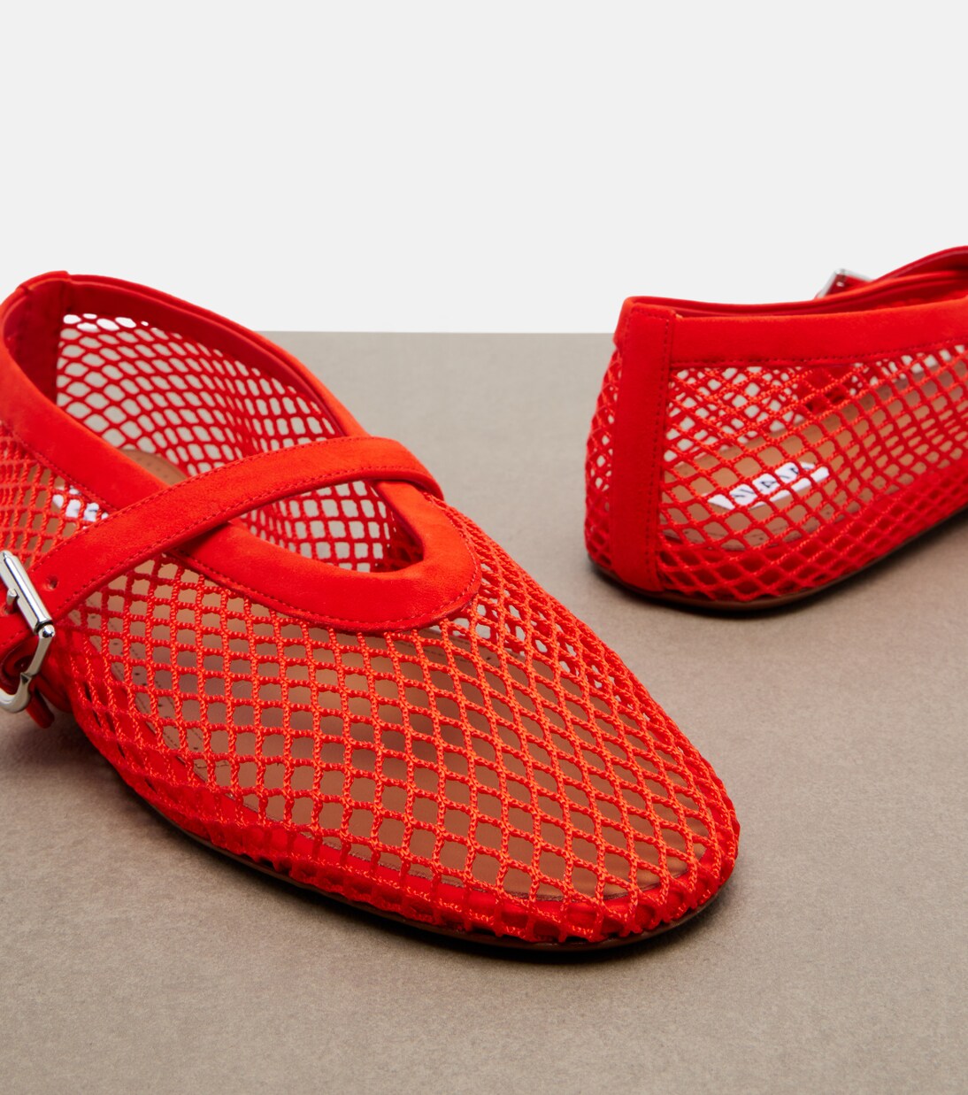 Fishnet leather-trimmed Mary Jane flats | Alaïa