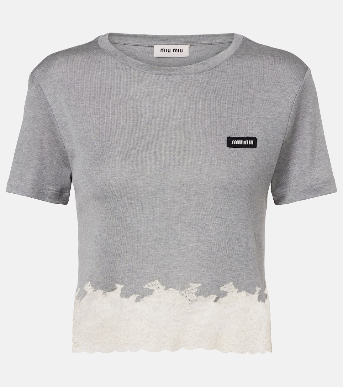 Lace-trimmed silk jersey crop top | Miu Miu