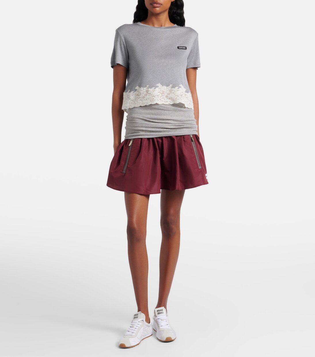 Lace-trimmed silk jersey crop top | Miu Miu