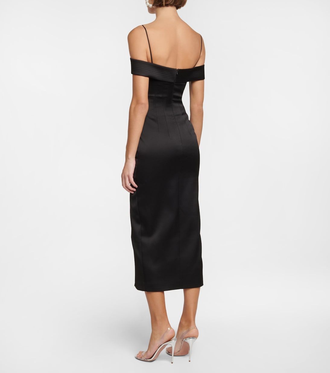 Abito midi in raso con scollo bardot | Rasario