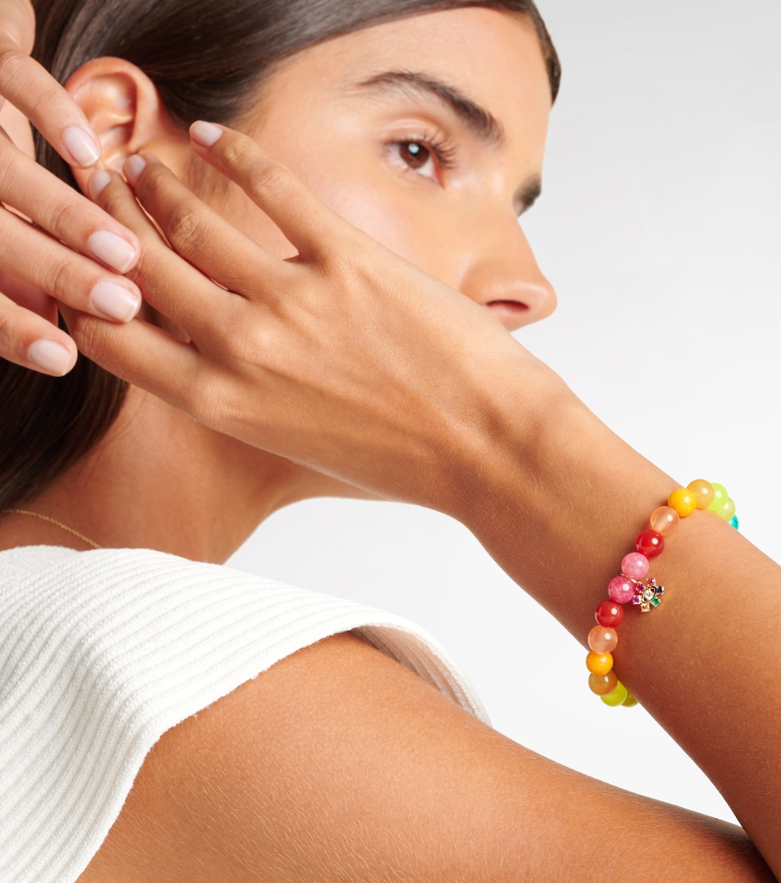 14kt gold and jade beaded bracelet with diamond | Sydney Evan