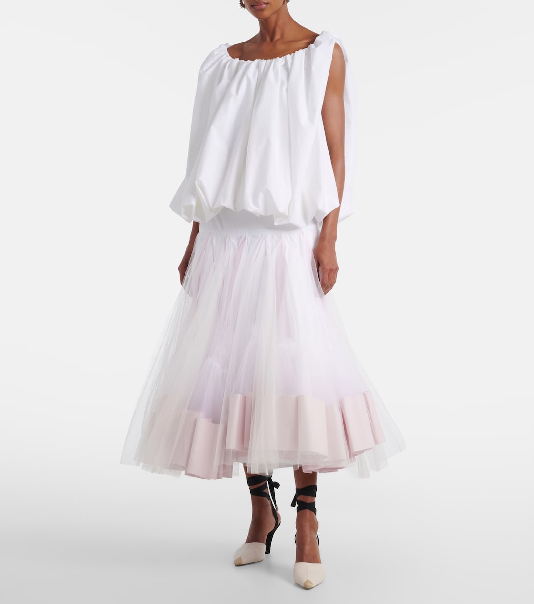 Mireio tulle-trimmed cotton poplin midi skirt | Jacquemus