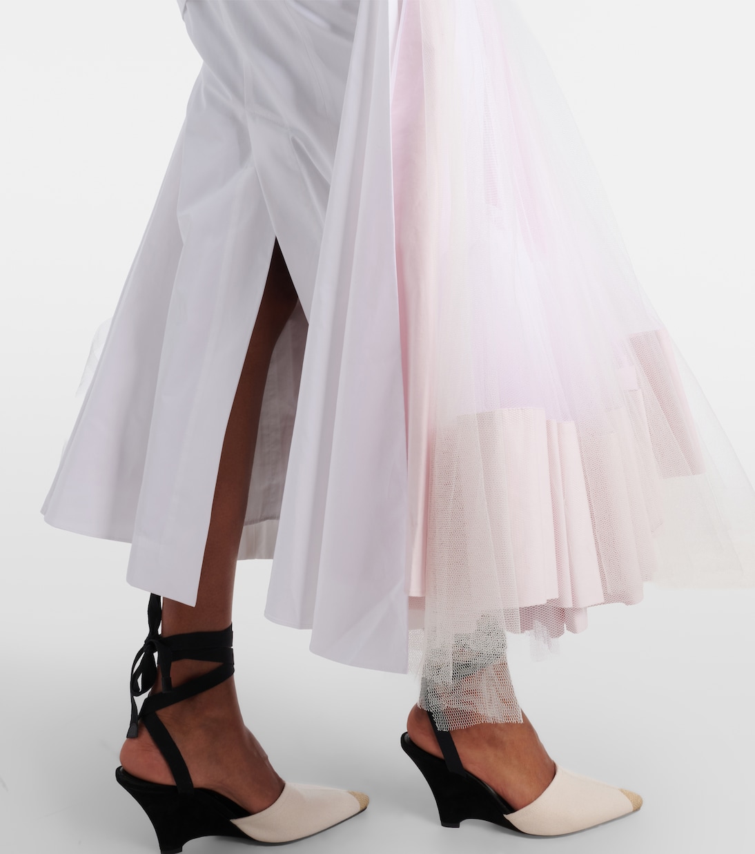 Mireio tulle-trimmed cotton poplin midi skirt | Jacquemus