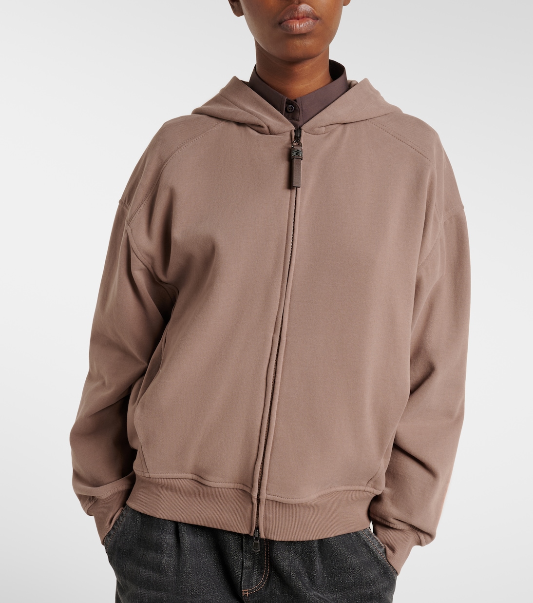 Felpa con cappuccio in jersey di cotone con zip | Brunello Cucinelli