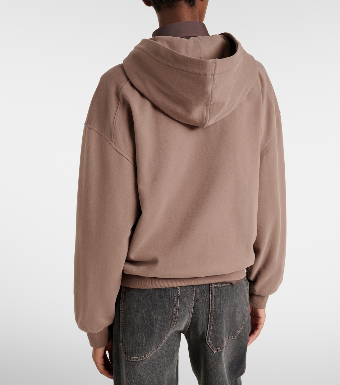 Felpa con cappuccio in jersey di cotone con zip | Brunello Cucinelli