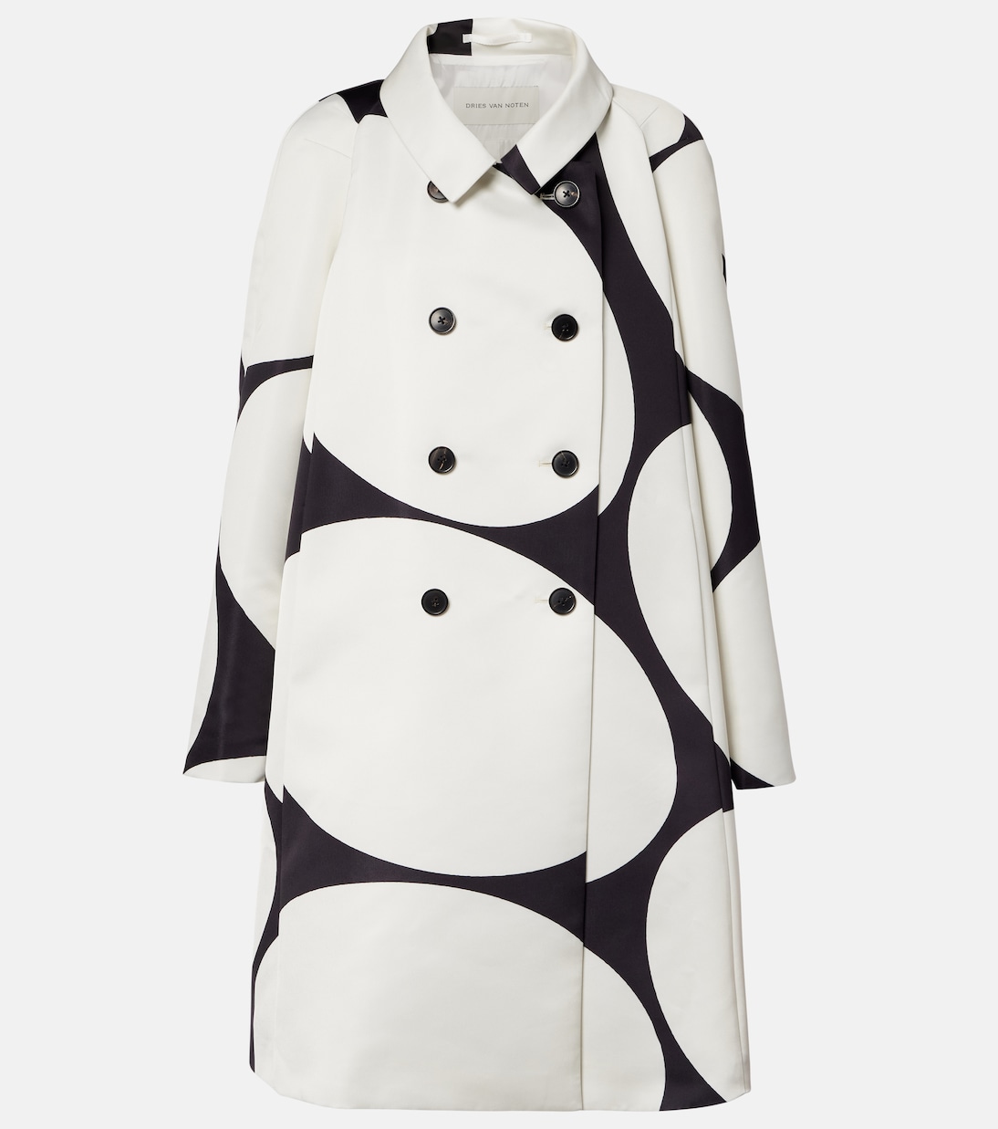 Polka-dot double-breasted satin coat | Dries Van Noten