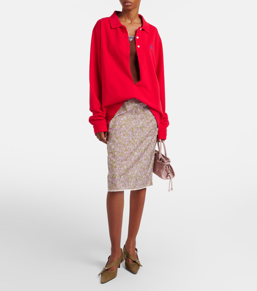 Lace-trimmed floral midi skirt | Prada
