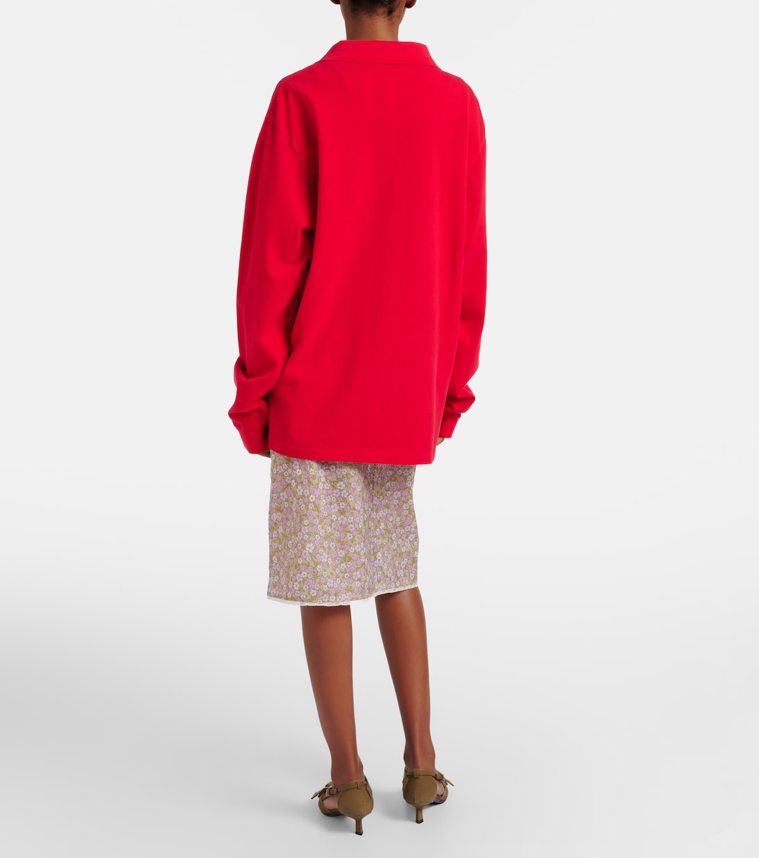 Lace-trimmed floral midi skirt | Prada