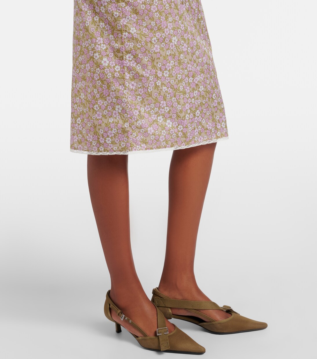 Lace-trimmed floral midi skirt | Prada