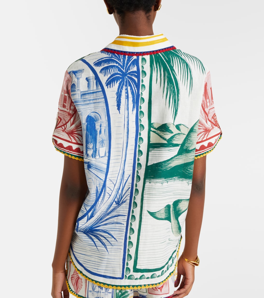 Brasil Vintage crochet-trimmed printed linen-blend shirt | Farm Rio