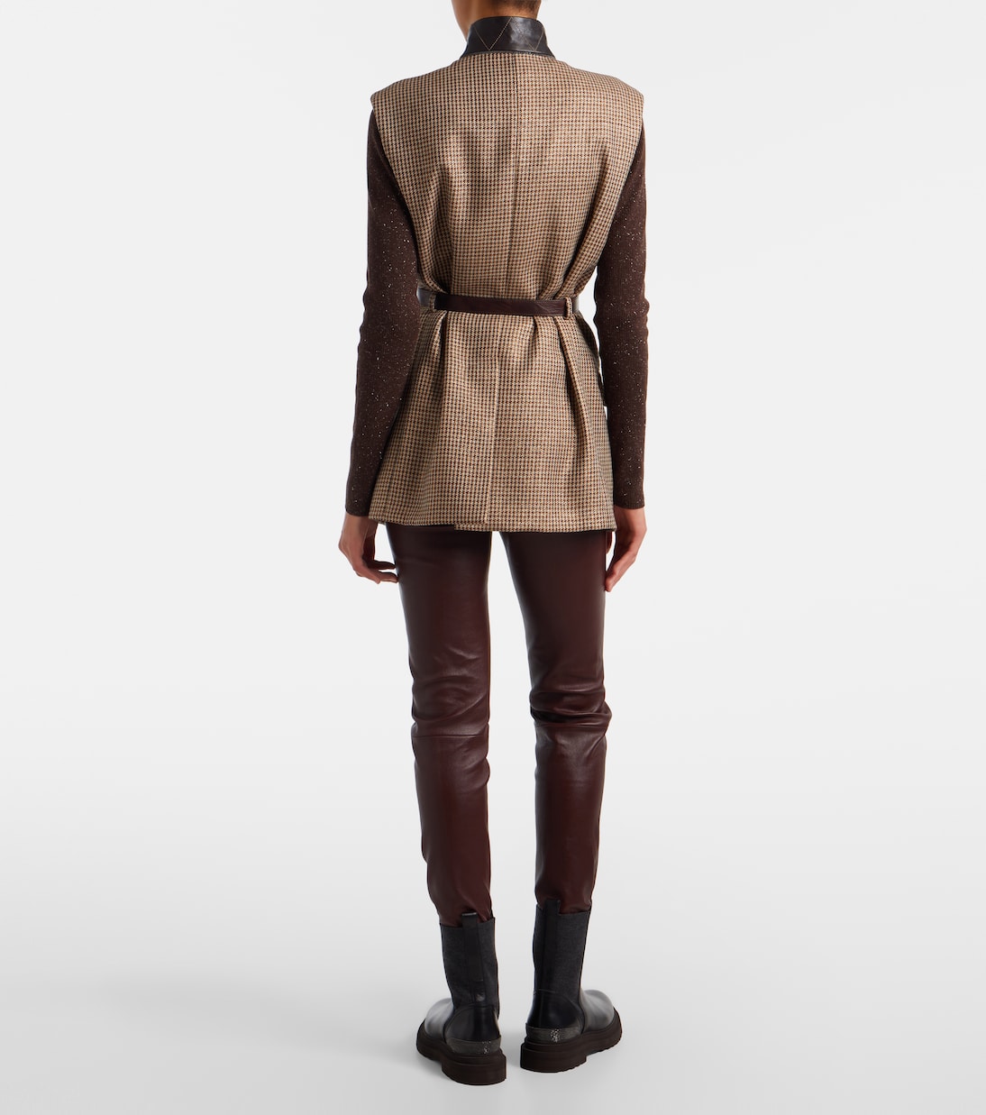 Pantalones slim de piel con lana | Brunello Cucinelli