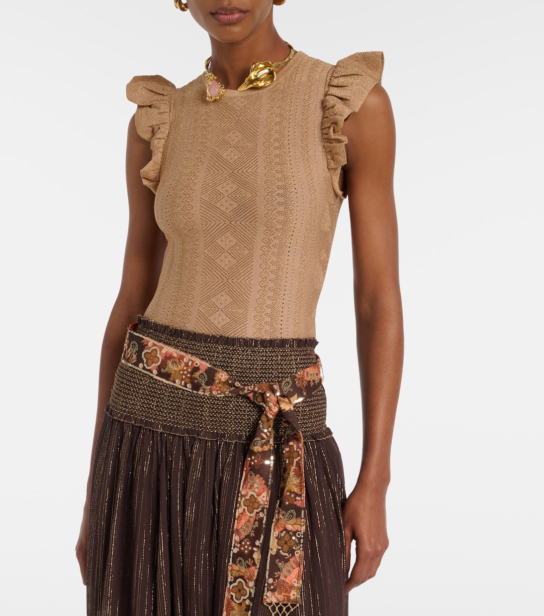 Aster ruffled pointelle lamé top | Zimmermann