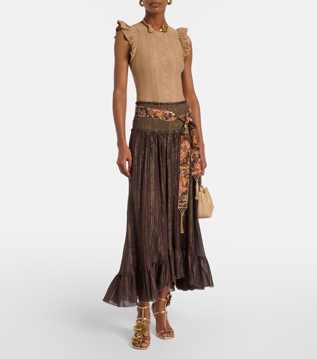 Aster ruffled pointelle lamé top | Zimmermann