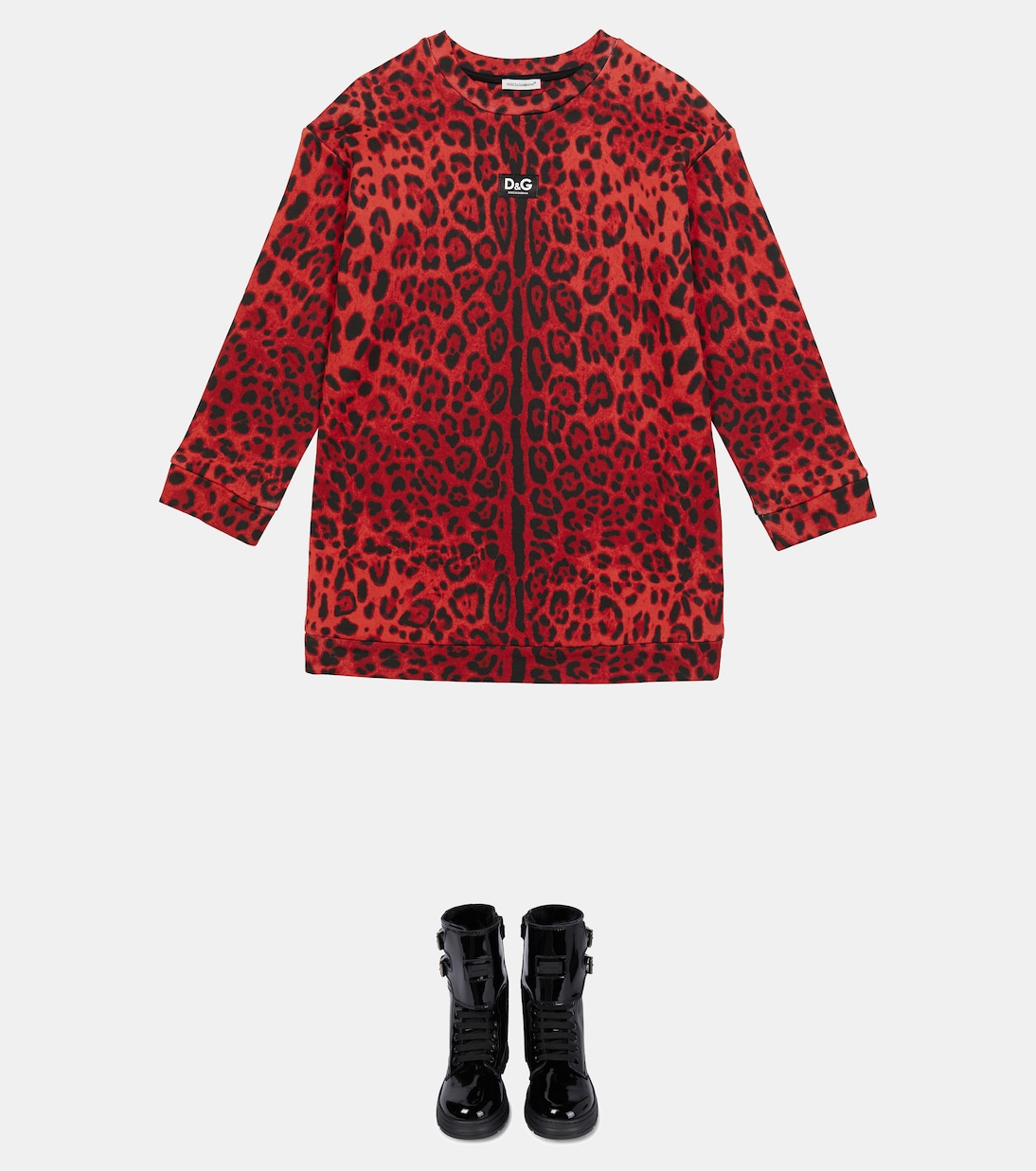Robe sweat-shirt en coton à motif léopard | Dolce&Gabbana Kids