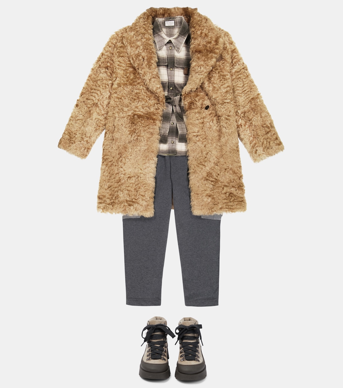 Suede lace-up hiking boots | Brunello Cucinelli Kids